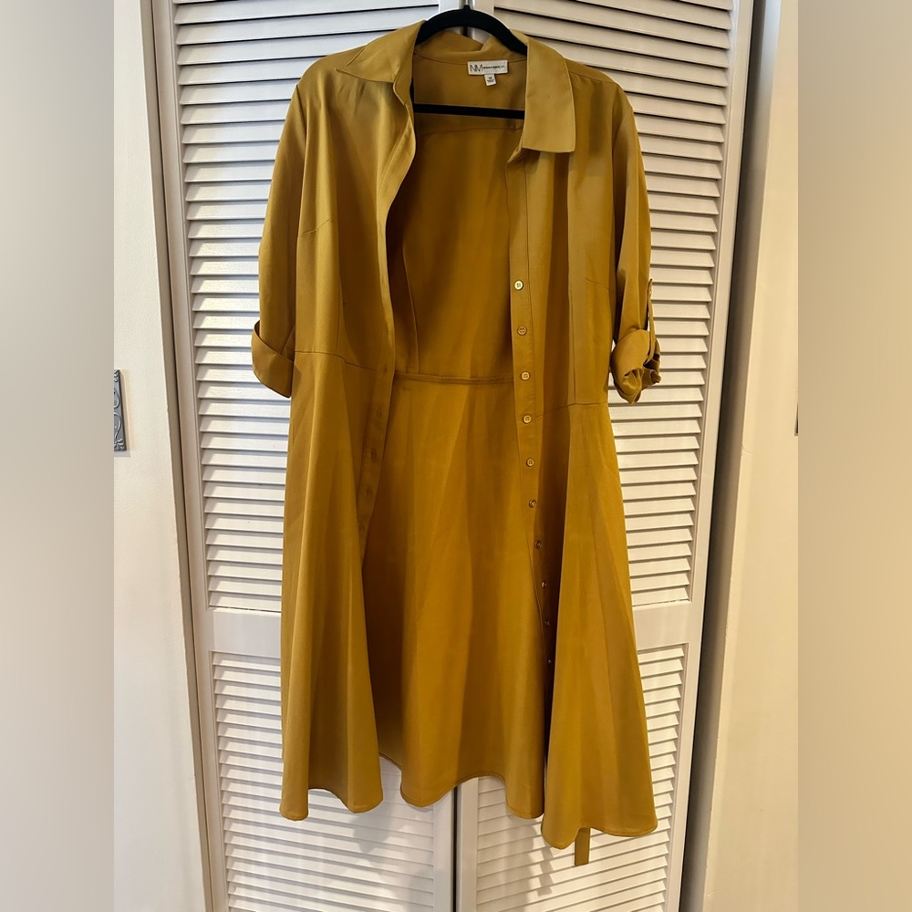 Neiman Marcus New mustard yellow mid sleeve shirt dress autumn fall